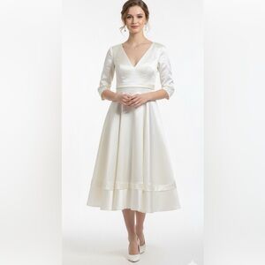 TS Couture Wedding /Cocktail Party Dress Feminine Classy Bridal Dress Size 12